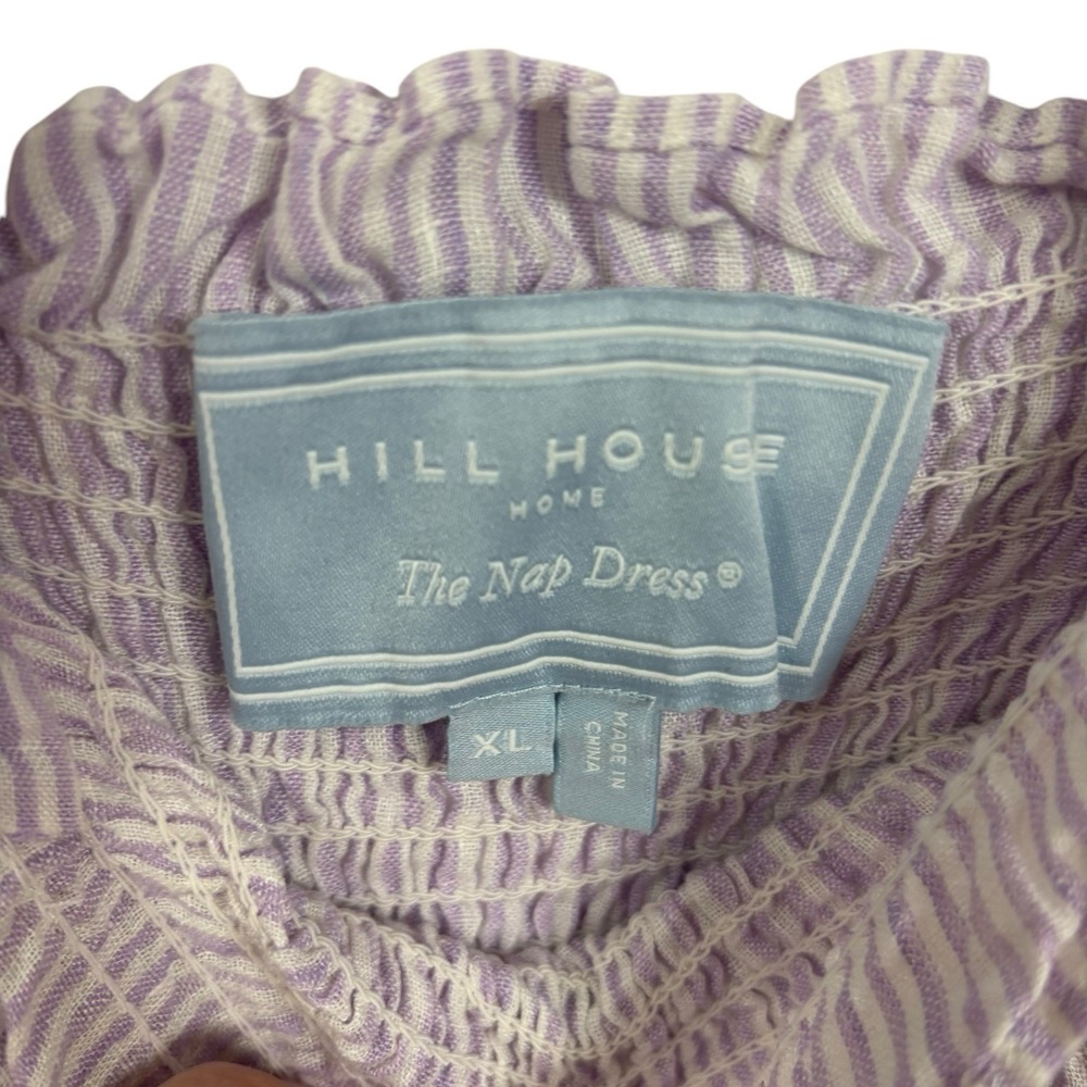 Hill House Home Ellie Nap Dress Lilac Stripe Linen Smocked Tiered Pockets XL - Picture 8 of 11
